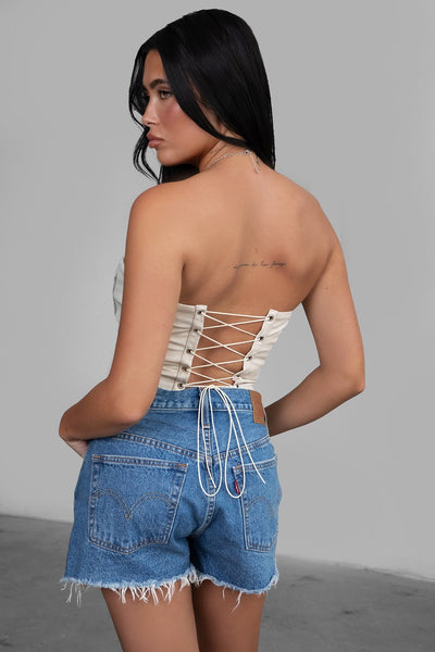 Leather Embroidered Western Corset Top