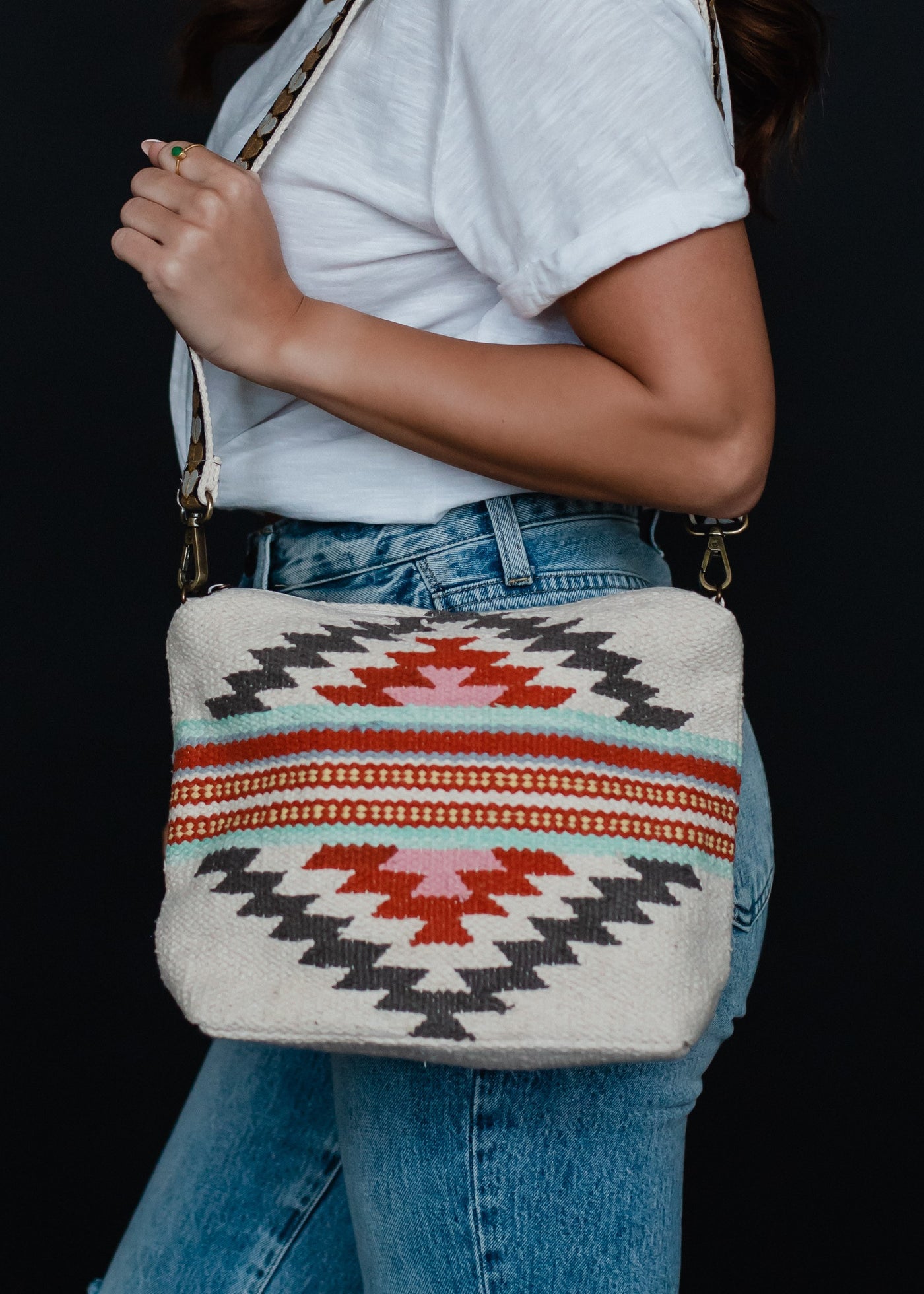 Beige, Brown & Red Aztec Crossbody