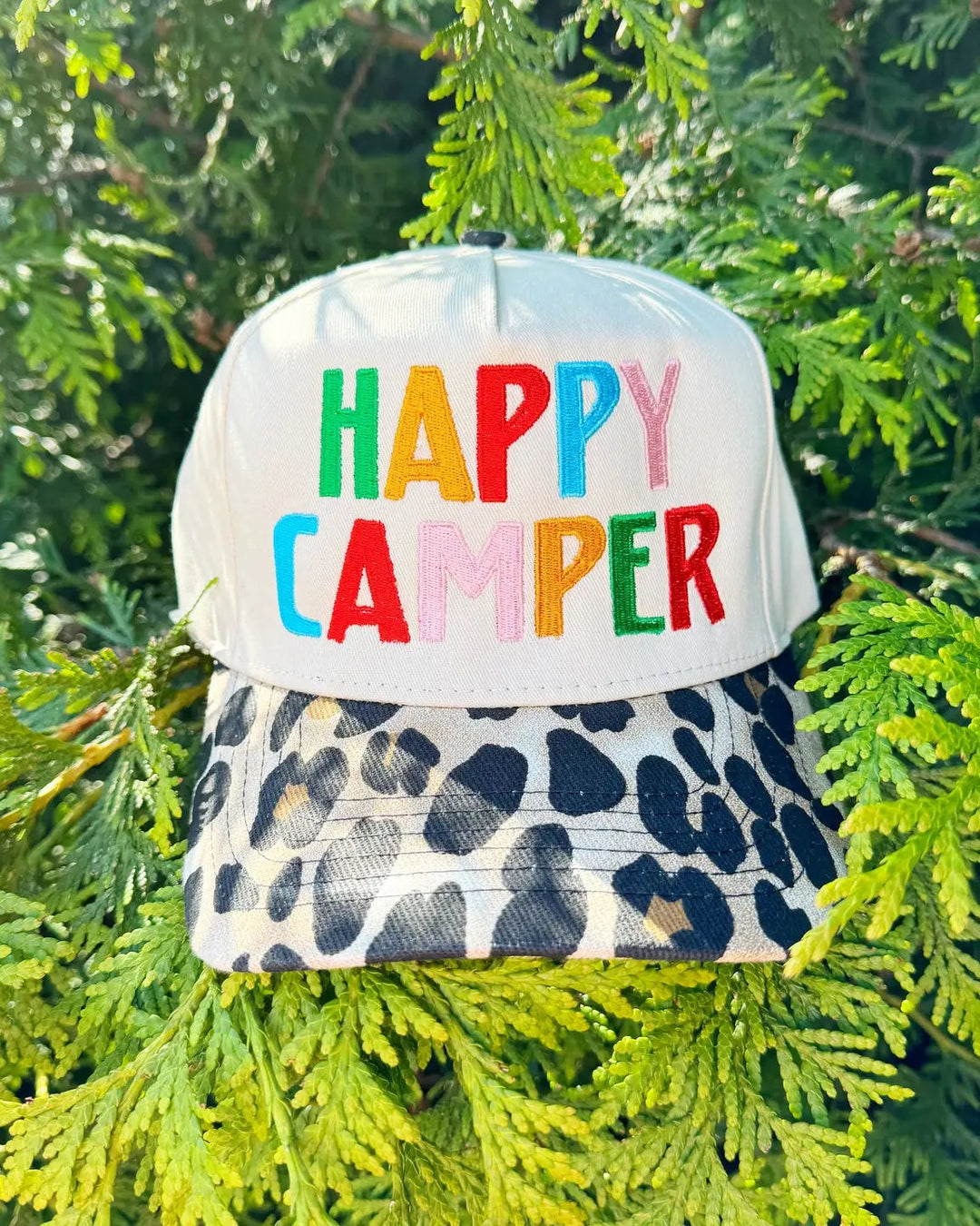 Happy Camper Leopard Trucker Hat