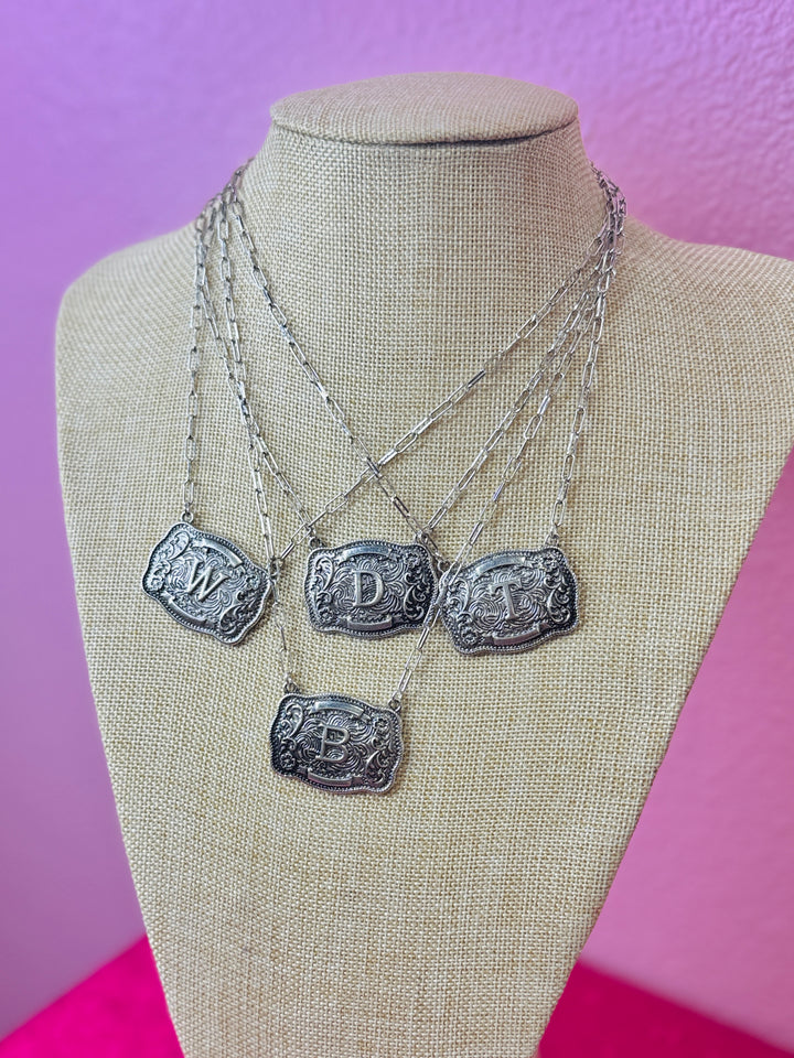 Western Belt Buckle Initial Necklace
