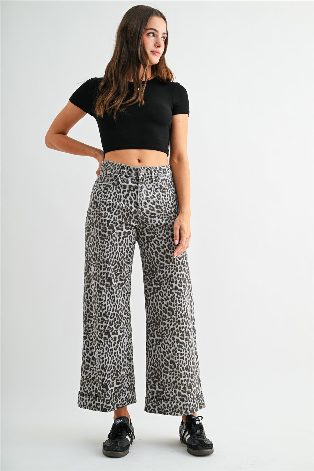 Peyton Leopard Wide-Leg Jeans