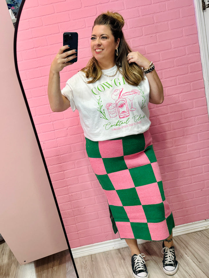 Checkered Pencil Midi Skirt