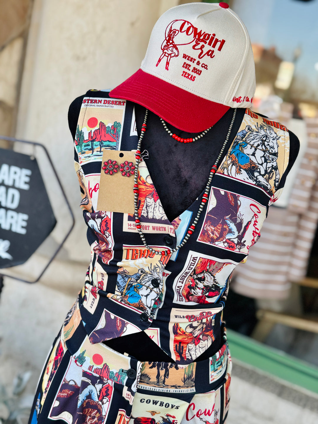 Western Cowboy Stamp Print Vest Top