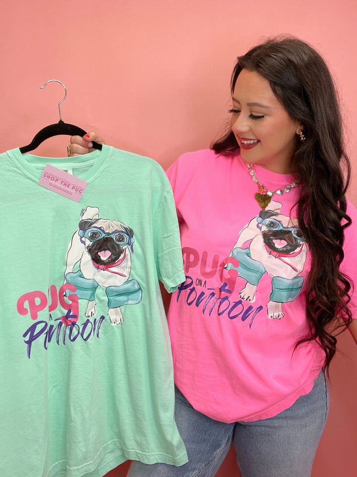 Pug On A Pontoon Comfort Colors Graphic Tee