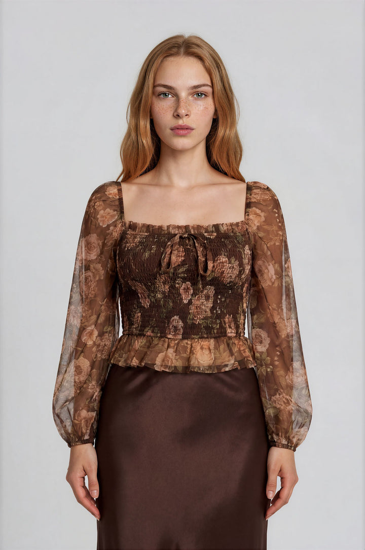 Garden Party Whimsy Smocked Chiffon Top