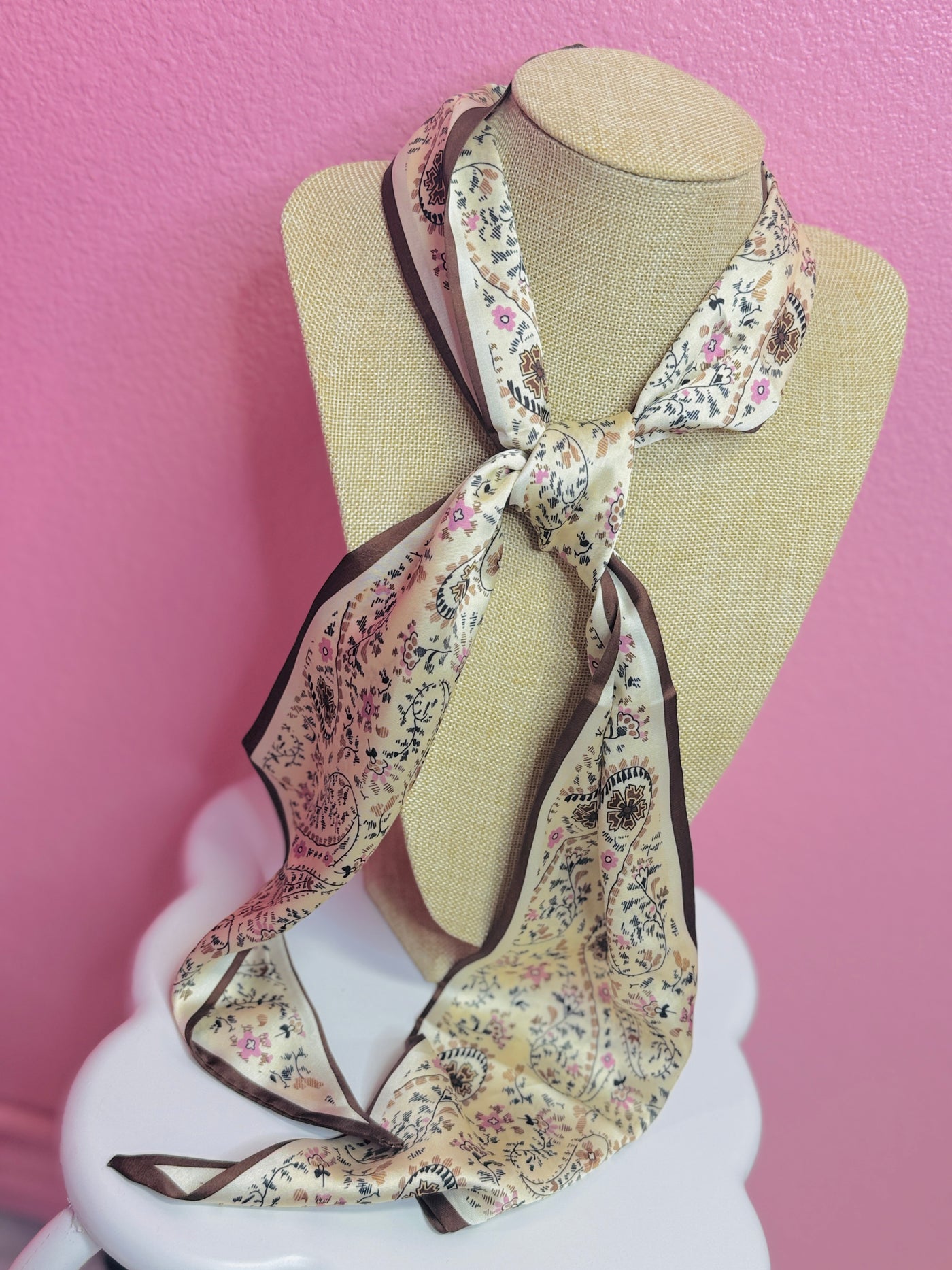 Pink Tan Flower Scarf