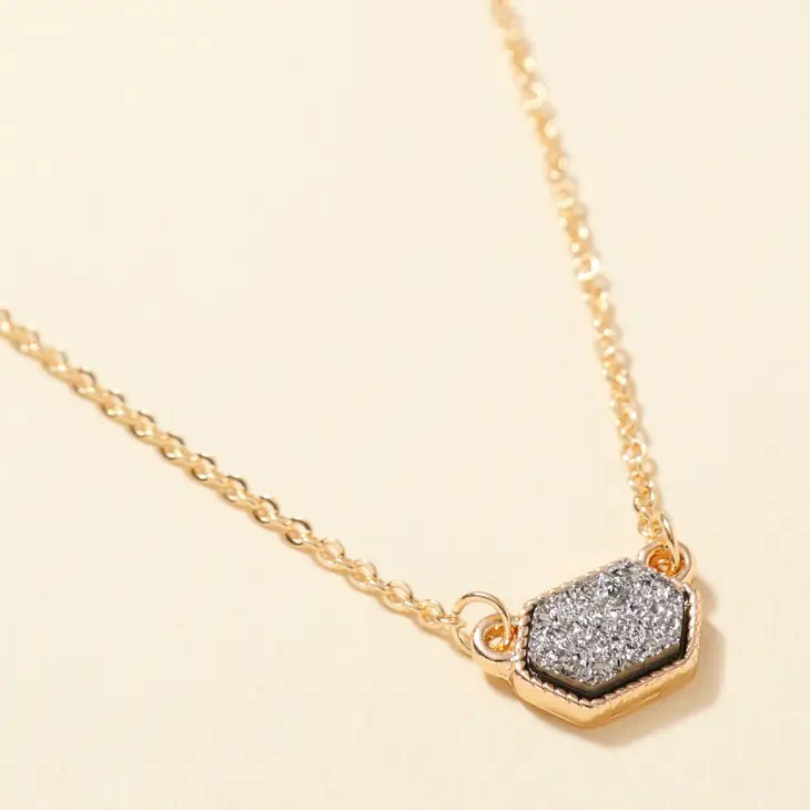 Druzy Hexagon Pendant Necklace