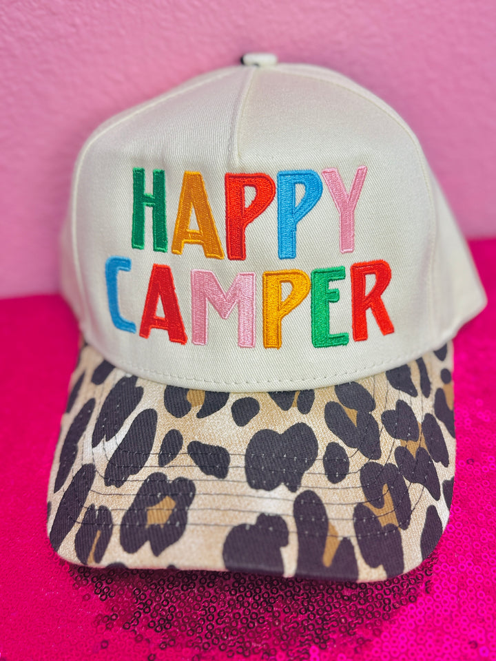 Happy Camper Leopard Trucker Hat