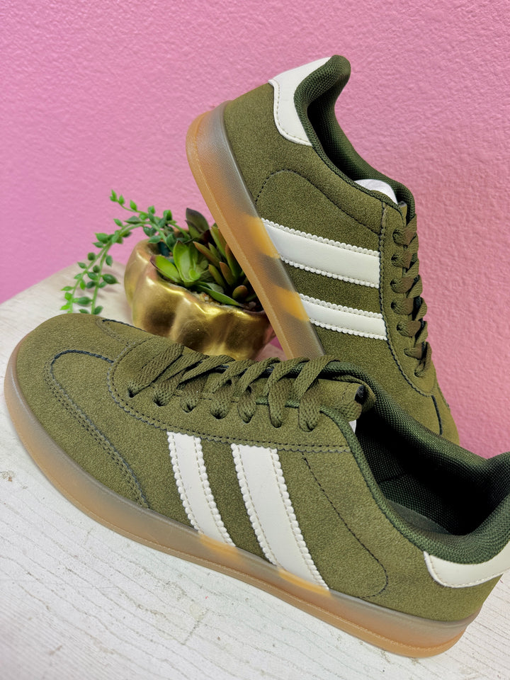 The Alicia Olive Stripe Sneakers