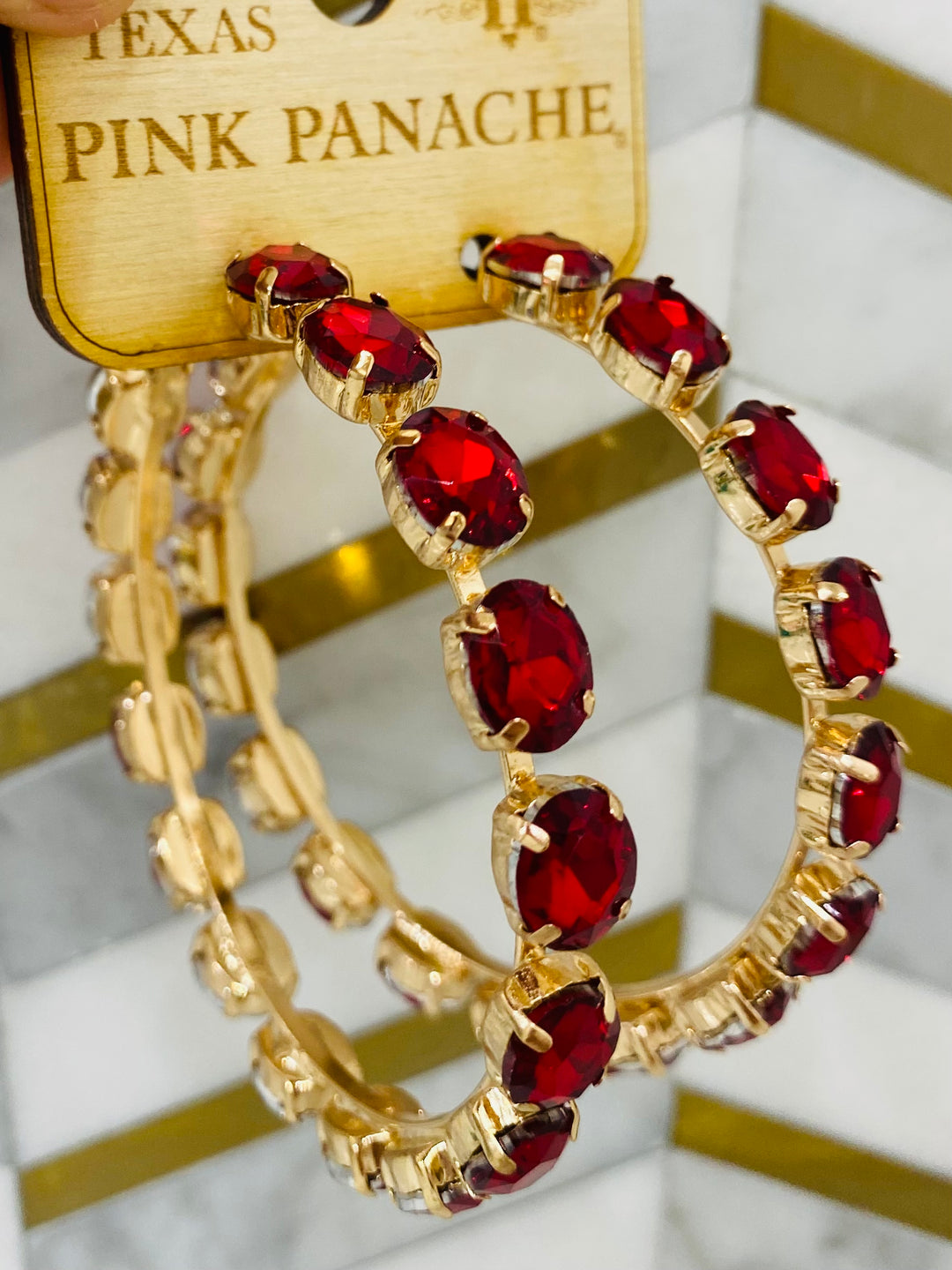 Red Diamond Hoop Earrings