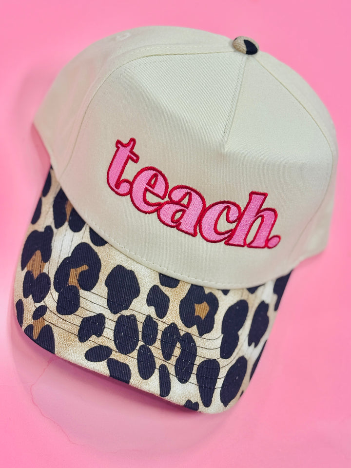 Teach Embroidered Leopard Hat