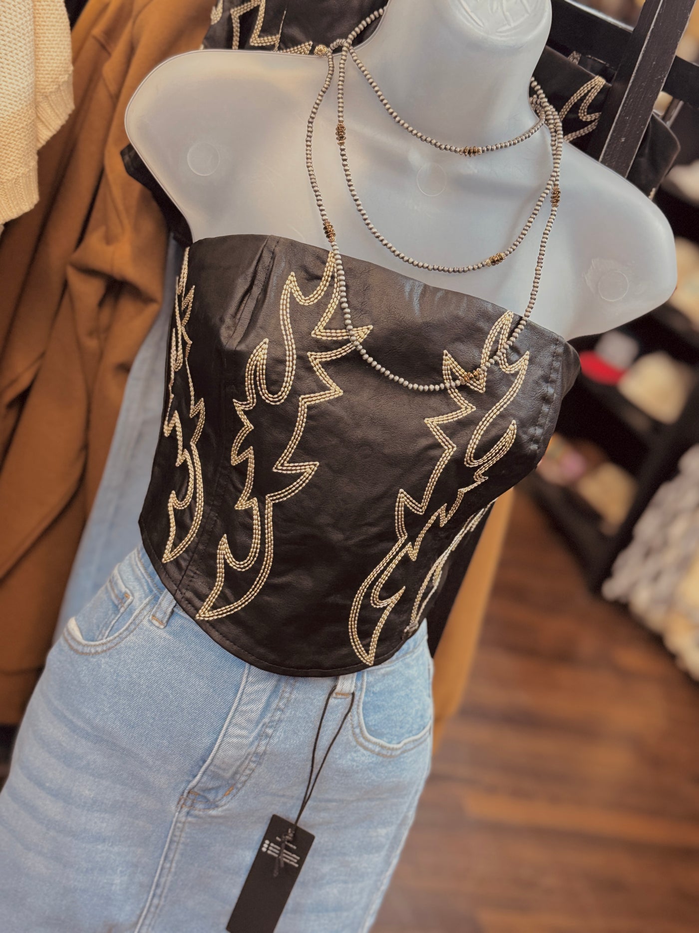 The Fallon Leather Boot Stitch Corset Top