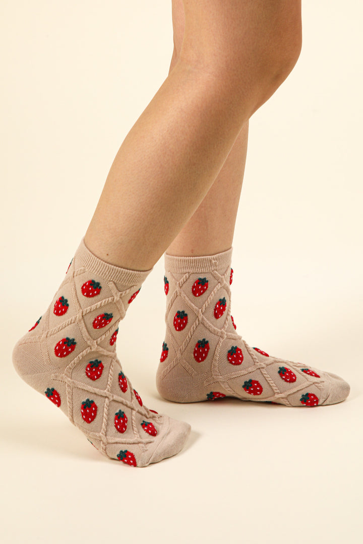 Strawberry Textured Crew Socks