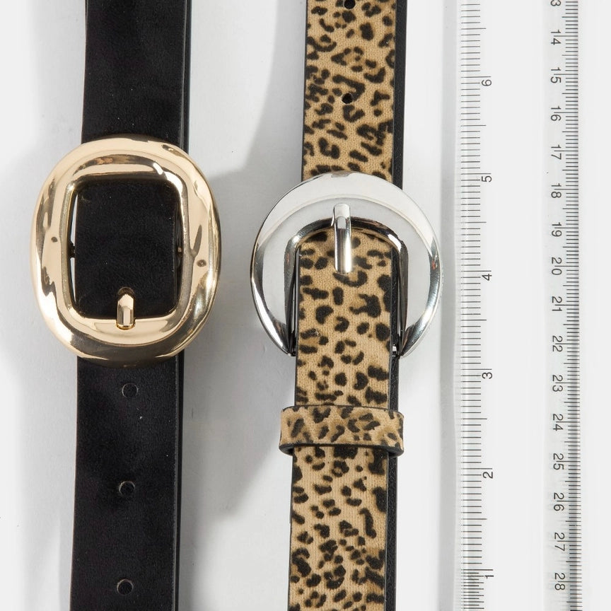 Black & Leopard Print Leather Belt Set