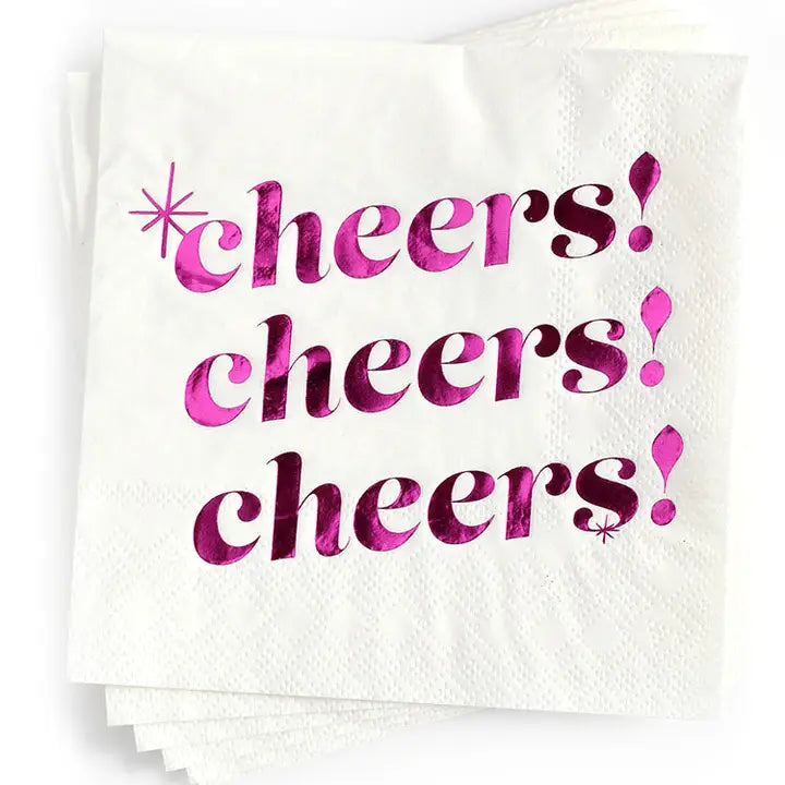 Pink Cheers Foil Cocktail Party Napkin
