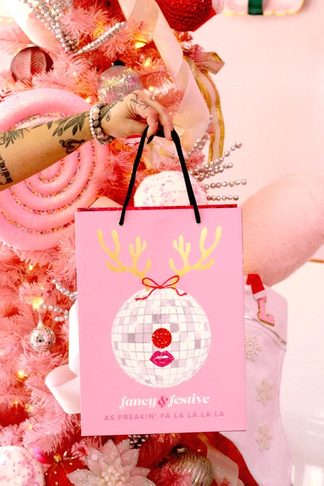 Cute Disco Reindeer Pink Christmas Gift Bag