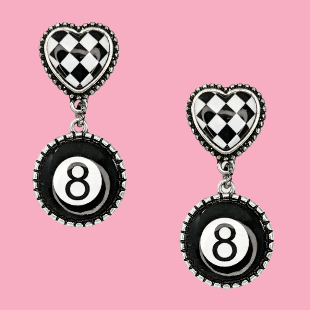 Checkered 8 Ball Earrings