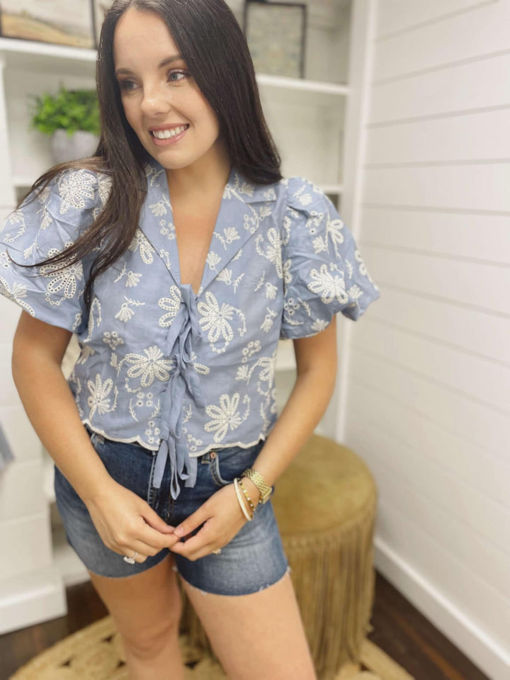 Periwinkle Sky Embroidered Top