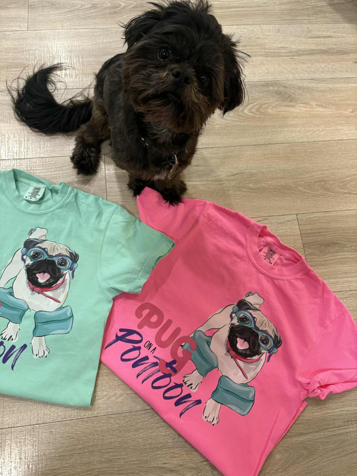 Pug On A Pontoon Comfort Colors Graphic Tee