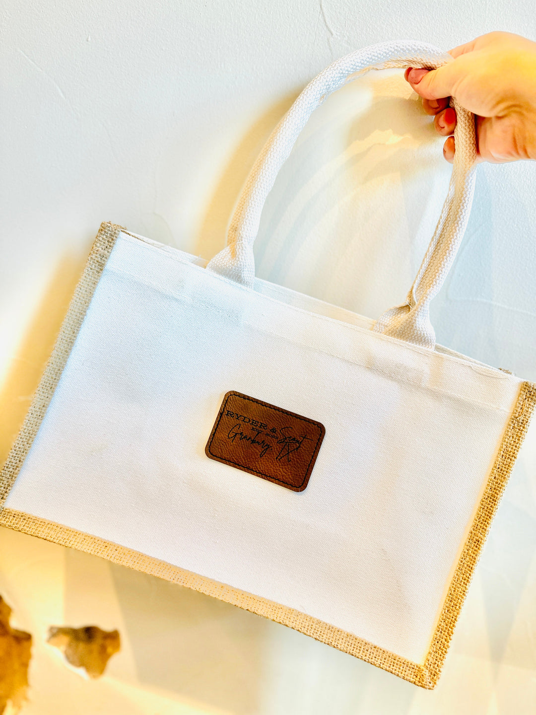 Burlap Tote Bag with Patch