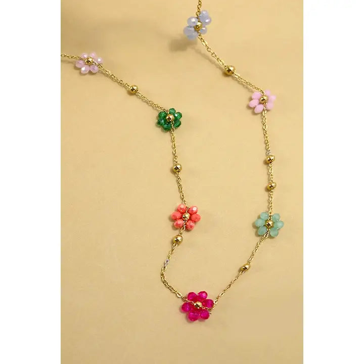 Beaded Flower Charm Necklace