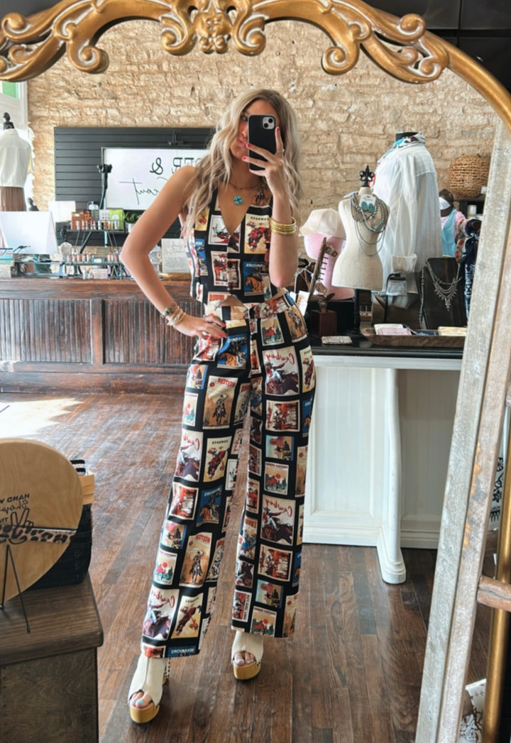 Western Cowboy Stamp Print Vest Top