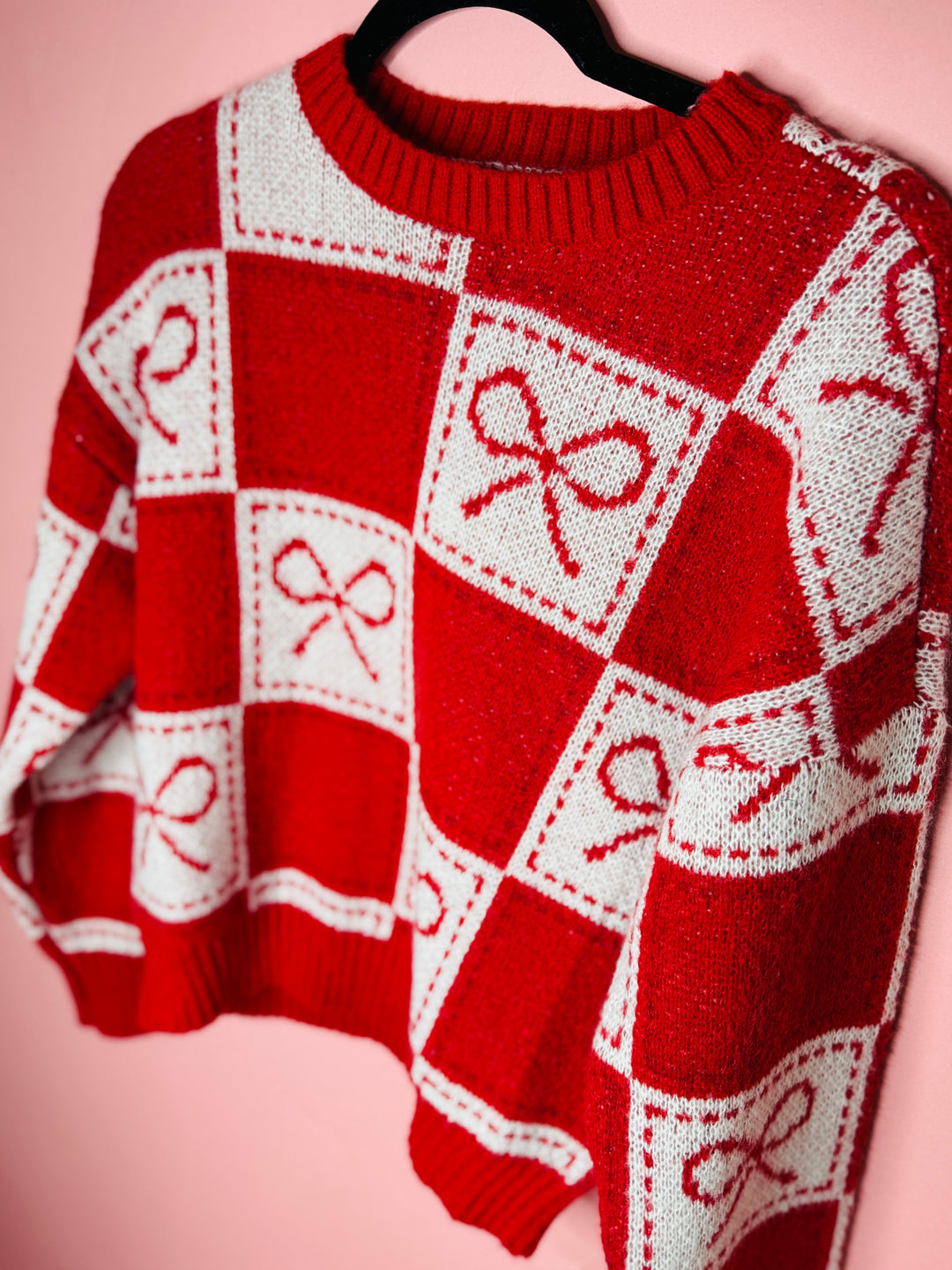 Red Bow Checkered Sweater
