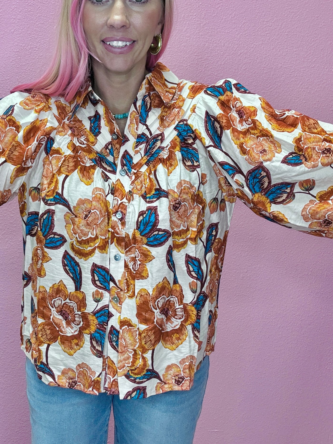 Rustic Floral Collared Top