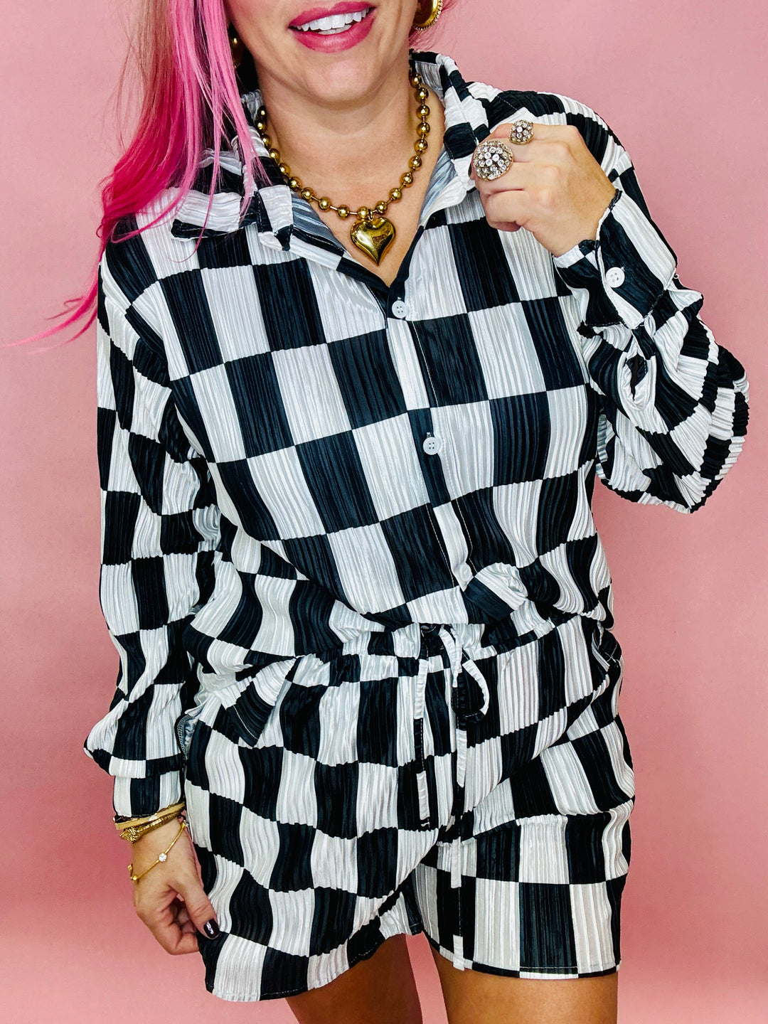 The Dani Checkered Plisse Top/Bottom