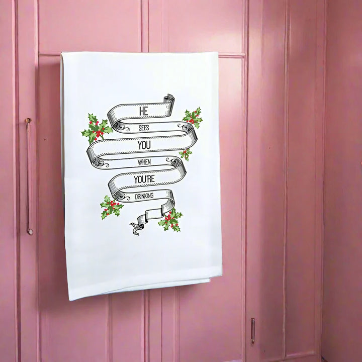 He Sees You When You're Drinking Christmas Towels