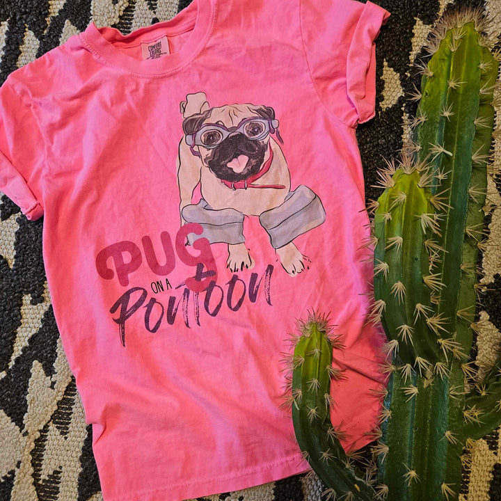 Pug On A Pontoon Comfort Colors Graphic Tee