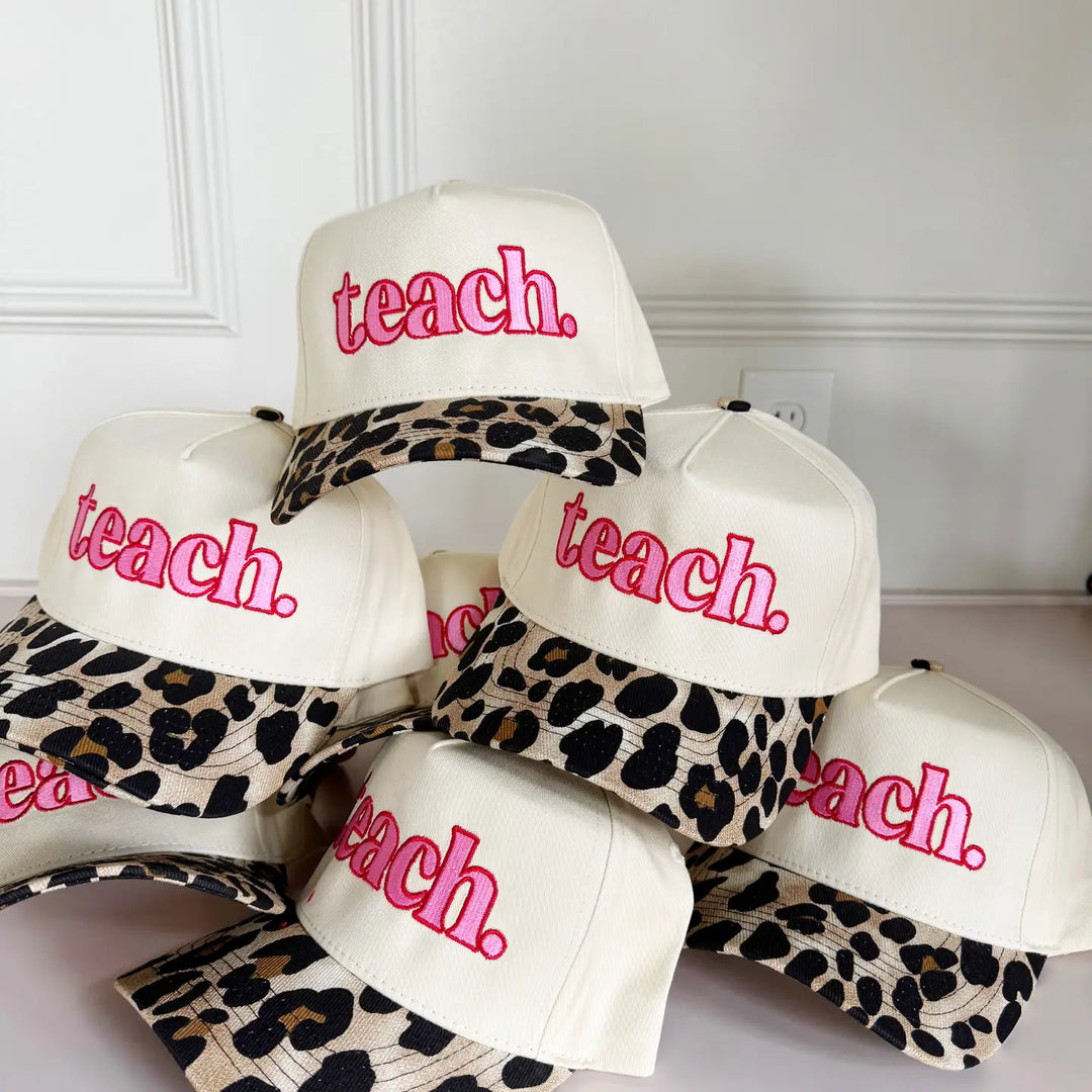 Teach Embroidered Leopard Hat