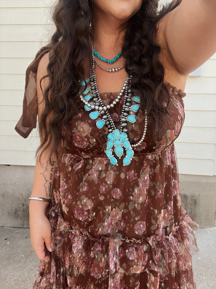 Garden Whisper Tie Strap Midi Dress