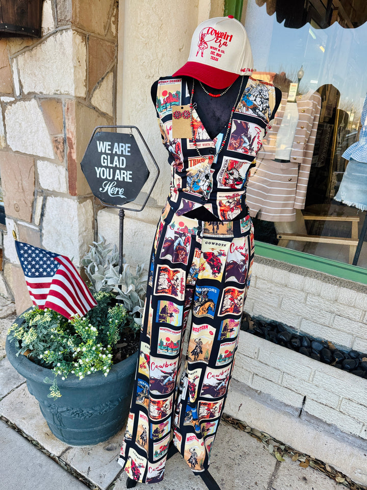 Western Cowboy Stamp Print Vest Top