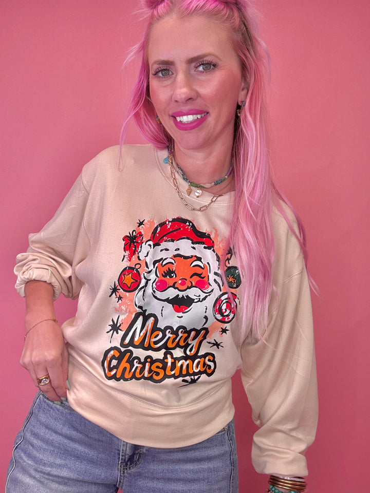 Winking Merry Christmas Santa Long Sleeve Top