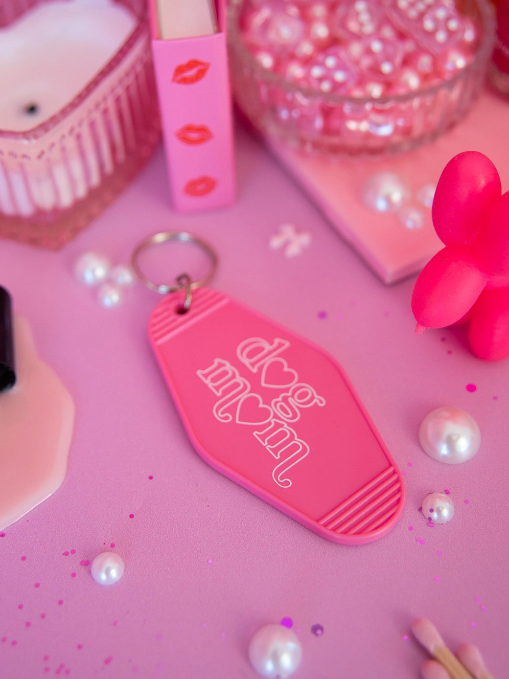 Pink Dog Mom Keychain