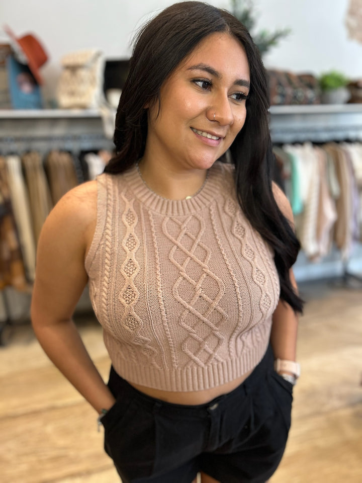The Gianna Cable Knit Crop Sleeveless Top Vest