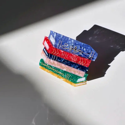 Hand-Painted Book Stack Claw Hair Clip