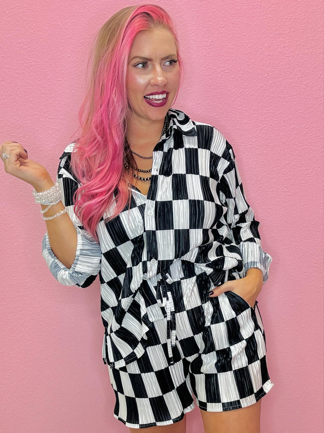 The Dani Checkered Plisse Top/Bottom