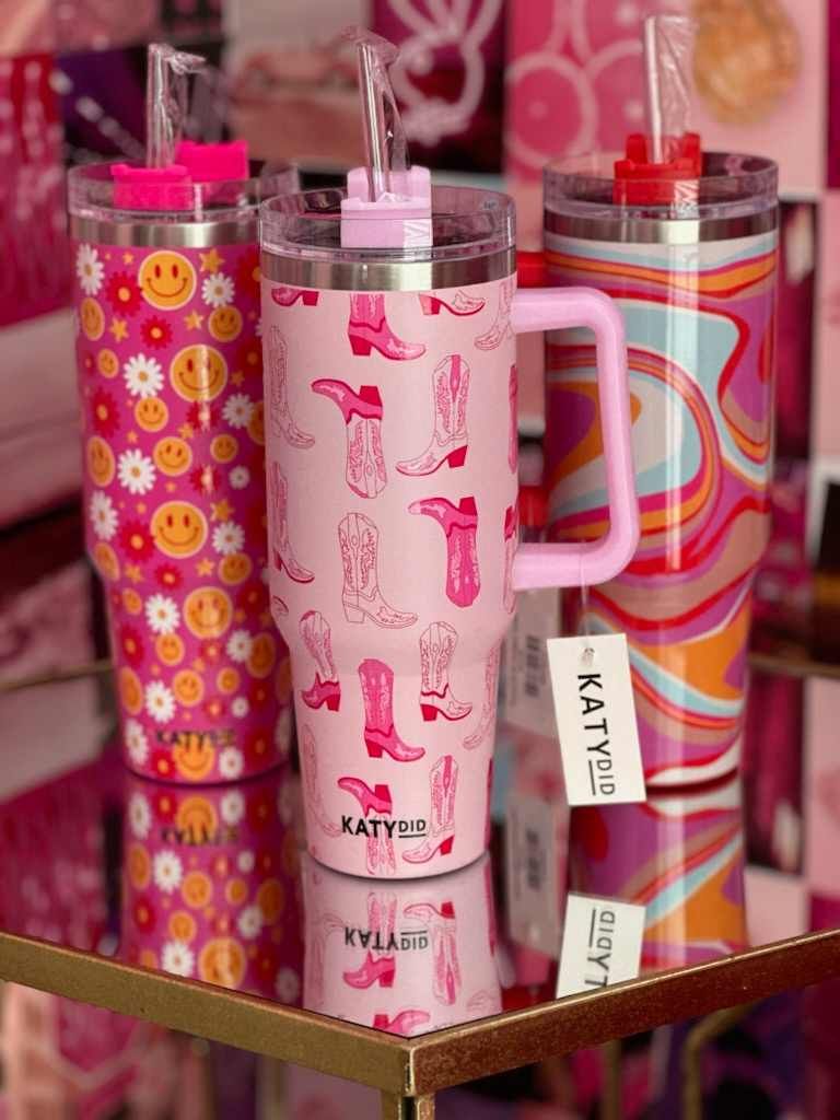 Light Pink Western Boots Tumbler Cup w/ Handle