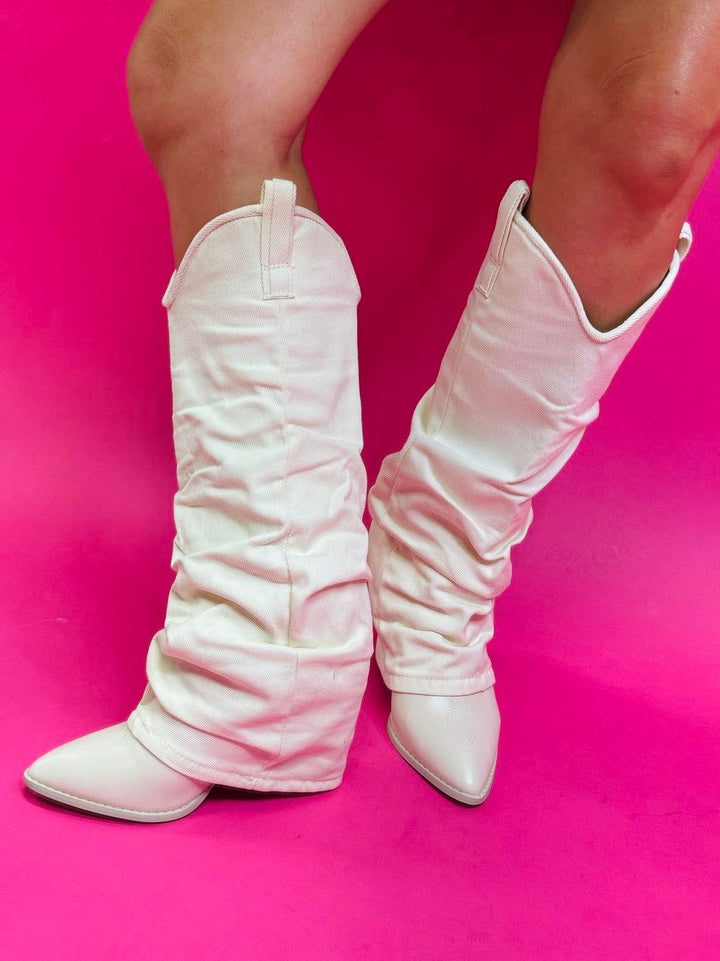 Knee High Pointed Toe Fold Over Western Boots