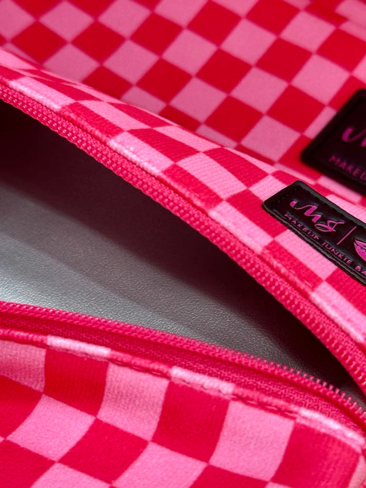 Makeup Junkie Pink Checkered Bags