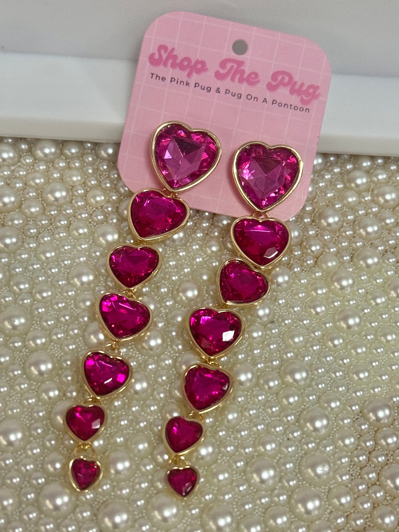 Pink 7 Heart Drop Earrings