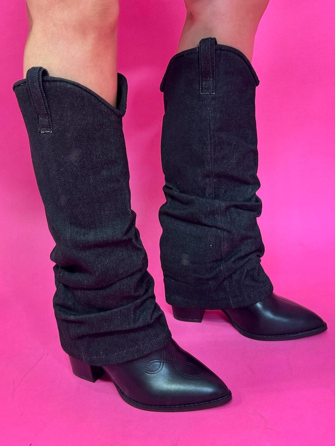 Knee High Pointed Toe Fold Over Western Boots