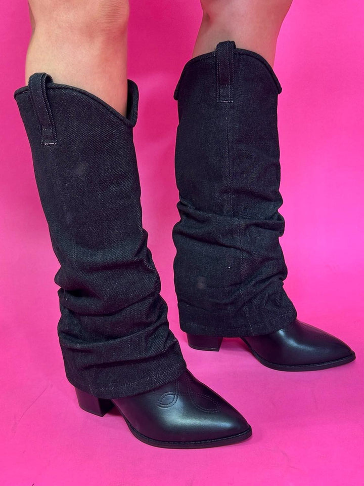 Knee High Pointed Toe Fold Over Western Boots