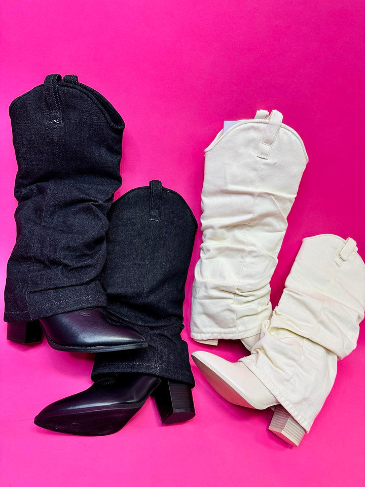 Knee High Pointed Toe Fold Over Western Boots