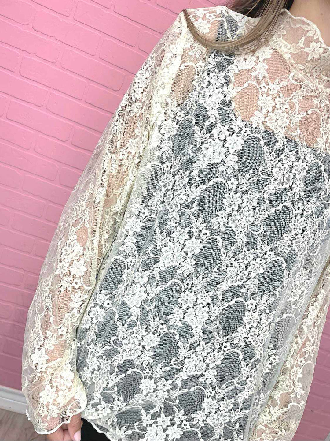 Mesh Lace Floral Print Top