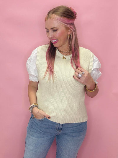 Twofer Puff Sleeve Sweater Blouse