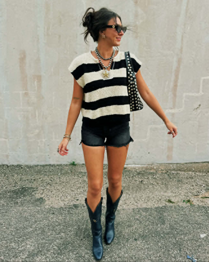 The Breezy Stripes Split Neck Top