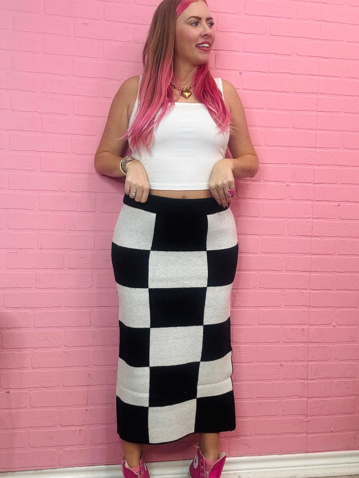 Checkered Pencil Midi Skirt